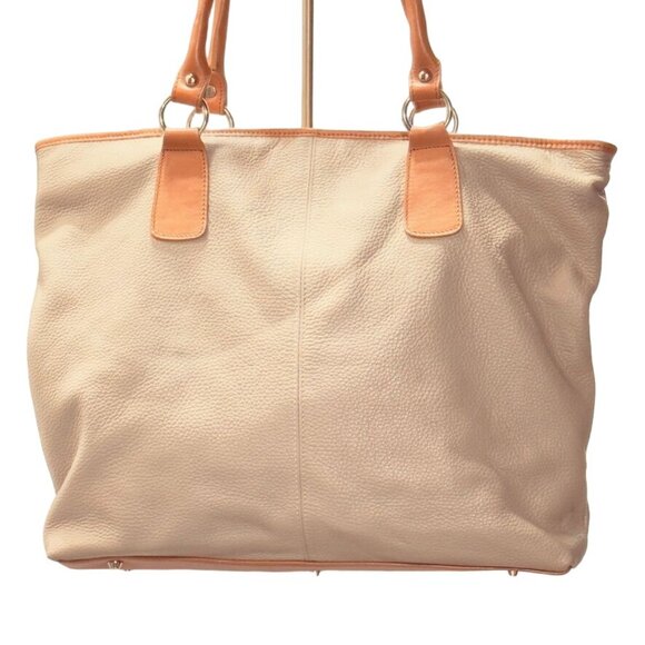 VALENTINA Women's Genuine Leather Tote Bag Beige Tan Interior Pockets Italian - Picture 4 of 14